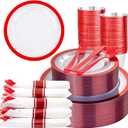 Liacere 350PCS Clear and Red Plastic New Year Plates and Napkins for 50Guests Plastic Dinnerware Set:100 Red Disposable Plates 50 Pre Rolled Napkins with Cutlery,50 Cups for Mother's Day