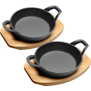 HOME DISTRICT Cast Iron Ramekin Set Oven Safe Mini Skillets Bakeware Bowls Casserole Pots, 6.5" x 1 1/2", 12 oz - 2 PC Set