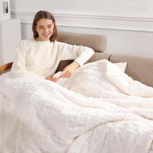 Heated Throw Blanket 50"x60" with 5 Heating Levels & 4 Hours Auto Off, Soft & Plush Sherpa Electric Blanket Throw with ETL & FCC Certification for Home Use, Machine Washable, Great Gift, White