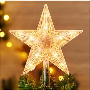 Christmas Tree Topper Lighted Star with Built-in 10 Replaceable Bulbs, 9.5 Clear Five-Pointed Star Tree Topper Plug in for Indoor Office Xmas New Year Holiday Tree Decoration, Warm White