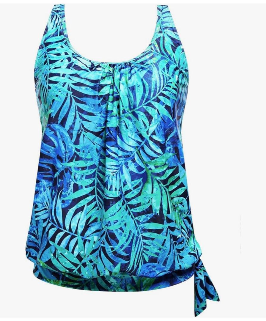 Yonique Womens Blouson Tankini Top Only Loose Fit Swim Top No Bottom Modest Swimsuit,XXL