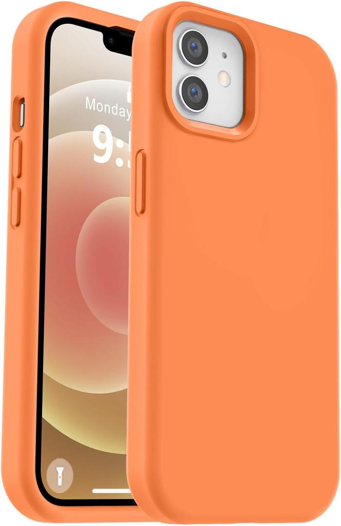 Vooii Compatible with iPhone 12 Case/iPhone 12 Pro Case, Liquid Silicone Upgrade [Soft Anti-Scratch Microfiber Lining] [Shockproof Drop Protection] Phone Case 6.1 inch - Bright Orange