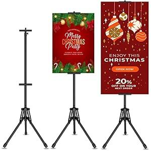 GSOW Poster Stand for Display, 80'' Adjustable Sign Stand Tripod, Retractable Poster Board Stand Double-Sided Banner Stand, Foldable Floor Standing Sign Holder Signage Stand with Portable Bag, Black