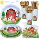 175 Pcs Farm Birthday Decorations Plates Set 25 Guests, Farm Animals Theme Baby Shower Watercolor Paper Plates Napkins Cups Cutlery Set Party Supplies