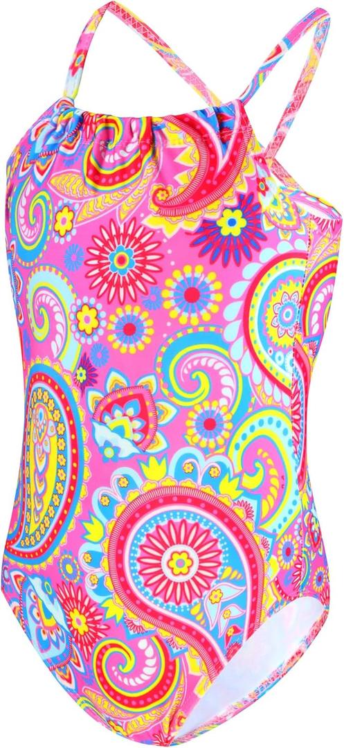Girls Swimsuits Size 5-6 Years Old Pink Paisley Print Halter One-Piece Bathing Suits Quick Dry Stretchy Swimwear