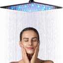 Suguword LED Shower Head 16 Inch High Pressure Rainfall Black Large Square Rain Shower Head Anti-leak Fixed Showerhead Bathromm Shower Fixture Easy To install Self-Cleaning Silicone Nozzle