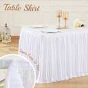 6ft Length Glitter White Table Skirt Rectangle Tables, Wrinkle Free Pleated Ruffle Satin Table Cloth Desk Skirting for Weddings Birthday Party Stage Banquet Dining Table Decorations