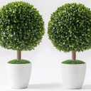 UV Resistant Artificial Outdoor Plants 24, Boxwood Topiary Set of 2 Fake Trees - Large Artificial Plants Outdoor Potted - Indoor & Outdoor Fake Plants For Porch - Front Porch Decor - Pot not Included
