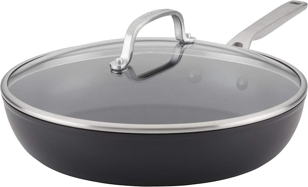 KitchenAid Hard Anodized Induction Nonstick Fry Pan/Skillet with Lid, 12.25 Inch, Matte Black