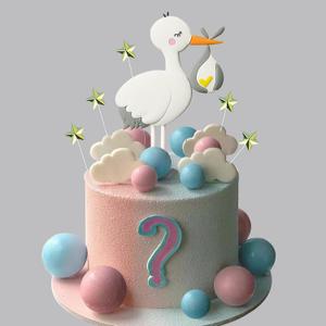 34 PCS Gender Reveal Stork Cake Toppers Balls Cake Decorations with Stars Clouds for Boy Girl Baby Shower Birthday Party Supplies (Gender Reveal)