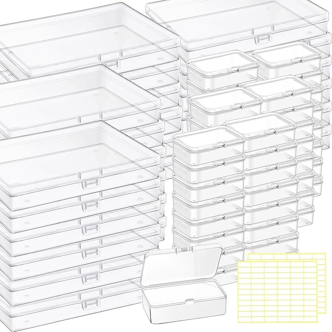 Bead Storage Box,72pcs Transparent Plastic Storage Containers Different Sizes,Crayon Box, Small Item Management Box And Labels,DIY Jewelry Craft Nails, Bracelets, Jewelry, Diamonds, (5.3x3.15x1.2)