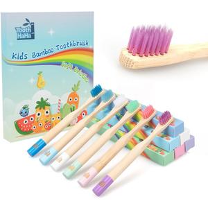 Kids Bamboo Toothbrushes, BPA-Free Soft Bristles, Eco-Friendly Natural Wooden Toddler Toothbrush, 6-Pack Travel Toothbrushes Set for Children