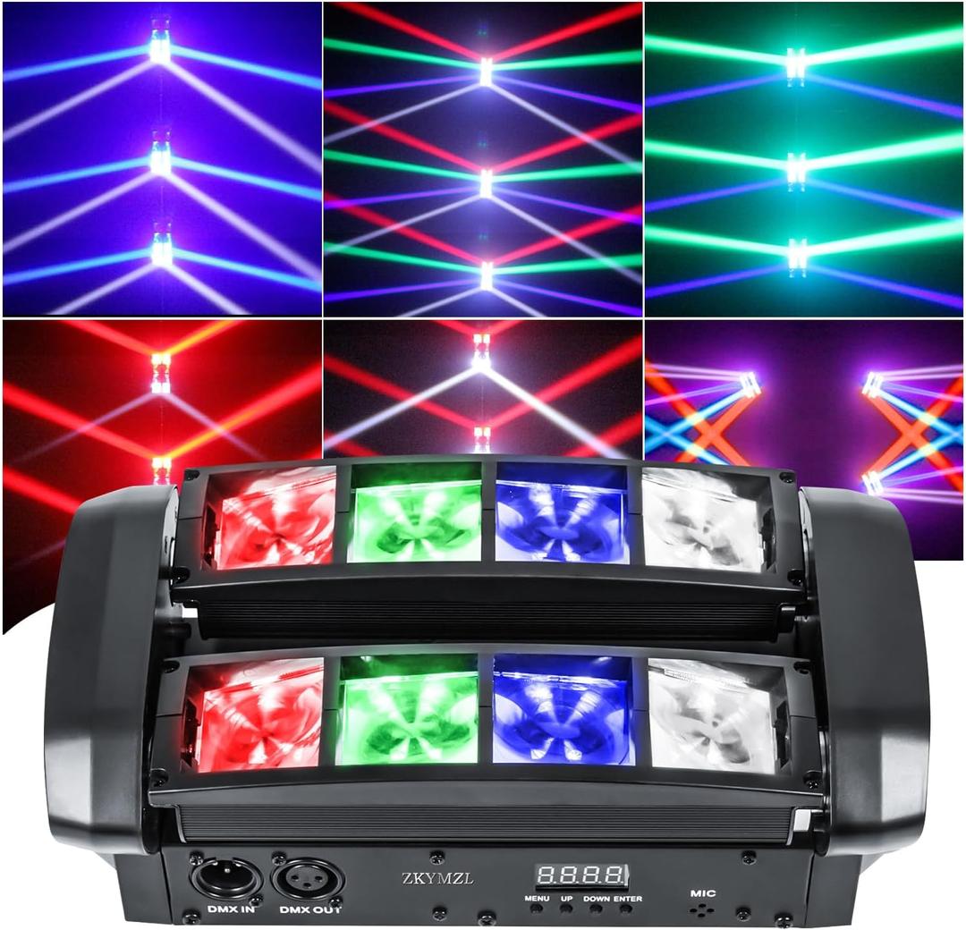 ZKYMZL RGBW Moving Head DJ Lights LED Spider Beam Stage Lighting with Sound Activated and DMX512 Control for Parties Disco Show Wedding Event...