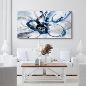 yiijeah Modern Large Abstract Wall Art - Bright and Bold Line Design - Blue and White Canvas Picture Artwork Wall art for living room and office Oversized Abstract wall Decor 58"L x 29"W, Blue