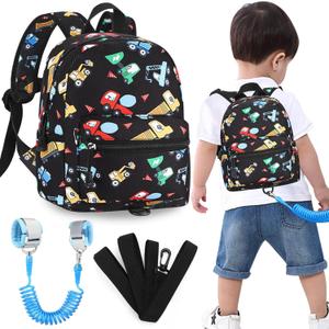 Accmor Toddler Harness Backpack Leash, Cute Excavator Kids Backpack with Anti Lost Wrist Link, Mini Child Backpack Wristband Tether Strap and Protection Leashes for Boys Aged 1-3 Years (Black/Truck, Blue Link)