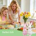 Easter Bunny Decorations, Flocked Bunnies Figurine with Soft Velvet Texture, 5.5" Resin Rabbit Ornaments, Spring Decor for Home Office Table Centerpiece Gift (Pink&White)