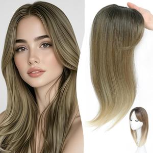 RMYHIG Hair Topper, 360 3D Hair Toppers for Women with Thinning, 18 Inch Long Pieces for Women Clip in Wispy or Side Bangs(Ombre Light Brown to Blonde, 3D Side Bangs)