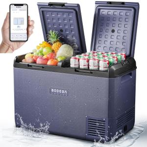 BODEGACOOLER 12 Volt Refrigerator, 100QT(95L) IPX4 Waterproof Electric Cooler, Car Fridge Dual Zone APP Control with 12/24V DC 110-240V AC, -4~68, Portable Freezer for Camping,Travel,RV,Road Trips