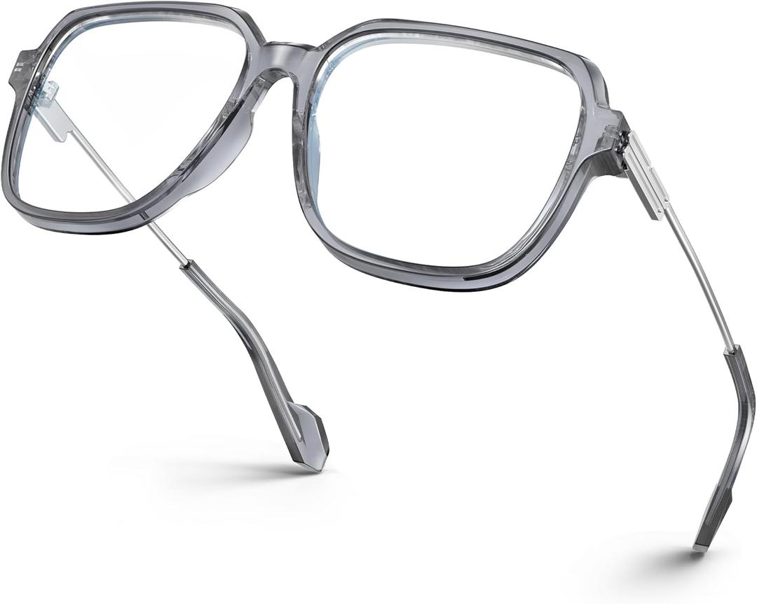 VISOONE Oversized Blue Light Blocking Glasses with Chic Square TR90 Frame and Metal Temple for Women Men Ryan (Grey)
