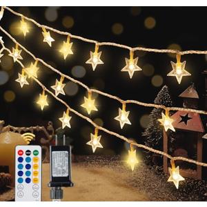 HEYFUNi Warm White Star String Lights,39FT 100LED Plug in Fairy Twinkle Lights with 8 Modes Waterproof for Indoor Outdoor Christmas Tree, Home, Girls’ Room, Garden, Party, Wedding Decor(Warm White)