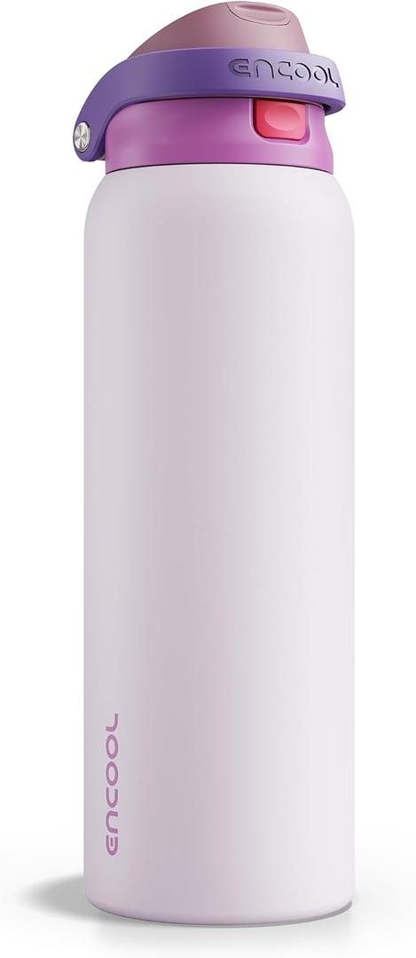 ENCOOL Leakproof Insulated Water Bottle with Straw Dual-Sip Water Bottle Bag-Safe Design for Work, Commute & Gym Keeps Drinks Cold All Day, 40 oz, Purple Cabbage