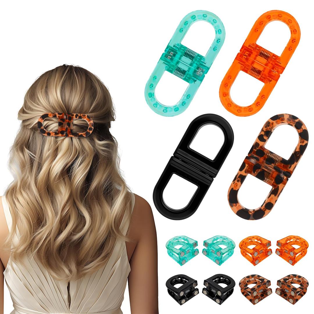 Magnetic Hair Clips, Strong Hold No-Slip Magnetic Hair Styling Clips, Clip No Crease Hair Types Strong Hold, Seamless 2-in-1 Design for Easy Everyday Hairstyles (A-4pcs)