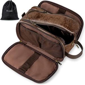Elviros Toiletry Bag for Men, Large Travel Shaving Dopp Kit Water-resistant Bathroom Toiletries Organizer PU Leather Cosmetic Bags Fathers Day Gift (Medium, Chocolate) (Medium (Pack of 1), Dark Coffee)