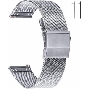 EACHE Stainless Steel Mesh Watch Band for Men Women, Quick Release Mesh Watch Straps 12mm 14mm 16mm 18mm 20mm 22mm (Silver)