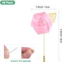 M METERXITY 48-Pack Flower Lapel Pins for Men, Golden Leaf Rose Boutonnieres Pin Groom Boutonnieres for Wedding/Dance/Party, Men Lapel Pins for Suits Satin Flower Corsage [Pink]