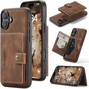 Wallet Case Designed for iPhone 17 Premium PU Leather Detachable Magnetic Card Holder Shockproof Magnet Wallet Phone Cover for iPhone 17 (Brown)