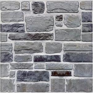 3D Gray Stone Wall Panel Peel and Stick,10 Pcs of 12"X12" Ultra-Light Thin PVC Fake Stone Adhesive Faux Brick Panels Backsplash Interior Wall Decor