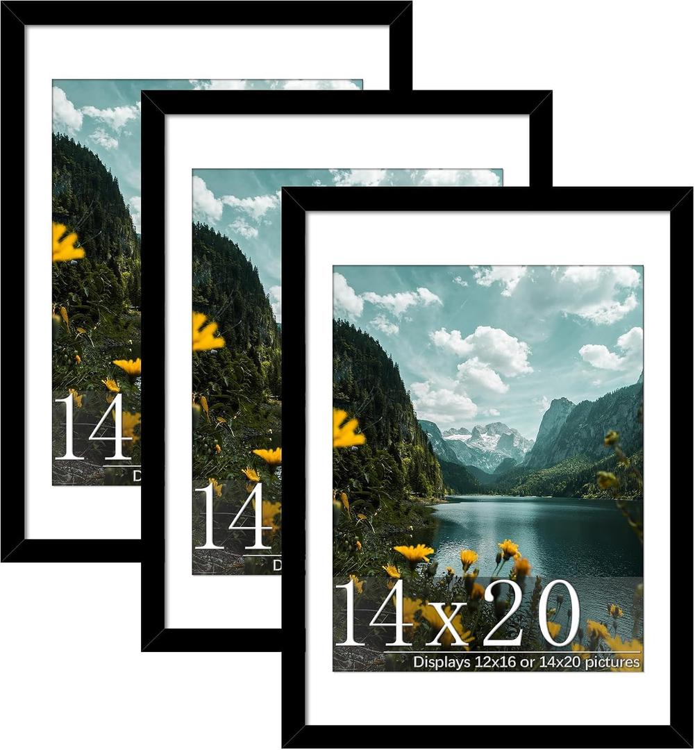 14x20 Black Picture Frame, Poster Frame for Wall, 3 Pack