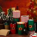 Zhehao 90 Pcs/30 Sets Christmas Paper Coffee Cups with Lids and Sleeves Disposable Hot Cocoa Party Paper Cups for Hot Chocolate Accessories (Cloths,16 oz)