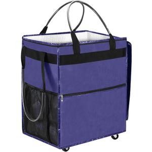 Reusable Grocery Bag on 5 Wheels - 84L Foldable Rolling Tote Bag Shopping Cart with Handles, Carries Up to 90 LBS, Navy Blue