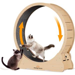 Homegroove XXL Cat Exercise Wheel, 52"/132cm Large Cat Wheel, Solid Wood Cat Treadmill with Integrated Safety Lock, Spine Alignment Design for Large Indoor (XXL, Natural Wood)