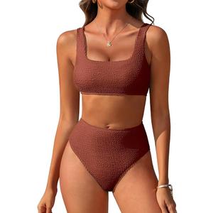 ANRABESS Women Swimsuits Two Piece Bikini Set High Waisted Ribbed Tummy Control Modest Bathing Suits 2025 Beach Swim Wear, Large