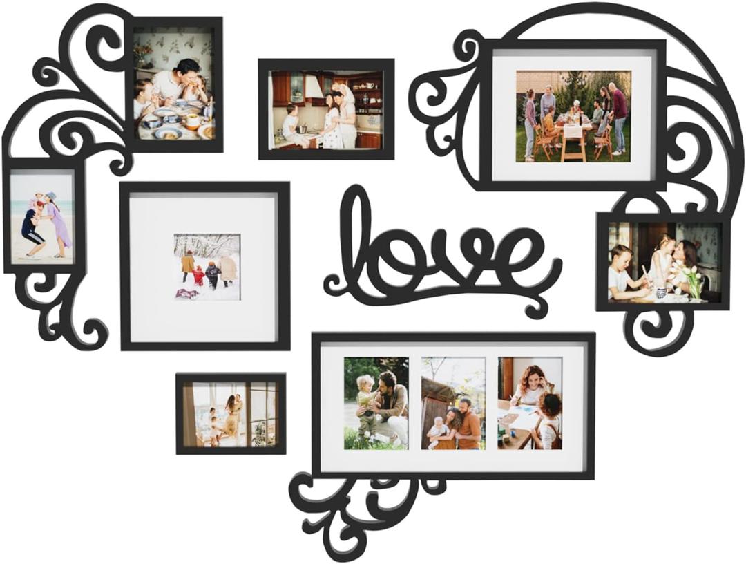 HELLO LAURA-Picture Frame Collage Large Wall Hanging Photo Frames Elegant Heart Collage Frame Gifts for Family Friends 4x6 inch Home Wall Decor Gallery Display (Black -Heart Shape)