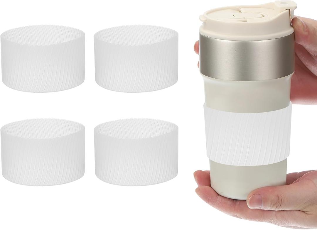 uxcell 4Pack Coffee Cup Sleeves, Reusable Silicone Heat Resistant Cup Protective Sleeve Nonslip Mug Protector Cover for Home Travel Coffee Mug Glasses Water Bottle Boots, Clear