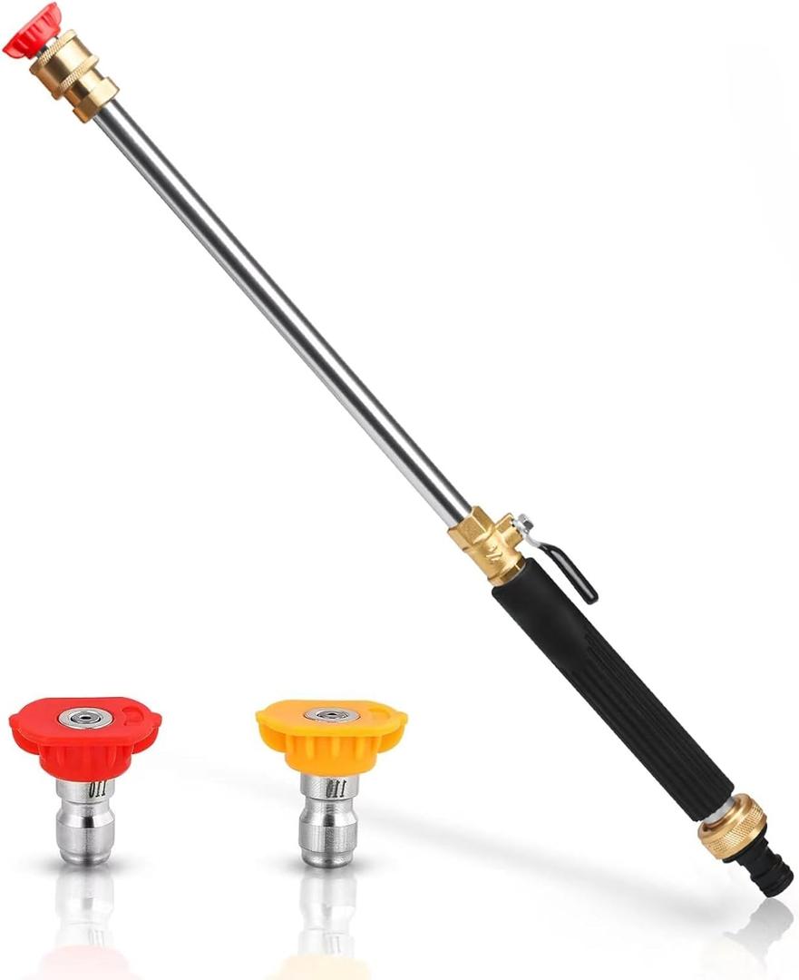 2024 Upgraded Pressure Garden Hose Wand, Includes 2 High-Pressure Nozzles and Quick Connectors, Hydro Jet Hose Nozzle Wand for Gutter Patio Car Pet Window (18 Inches Pressure Wand)