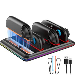 Switch 2 Controller Charger-Dock for Switch 2 JoyCon, with LED Indicator Portable Dual-Direction Magnetic Fast Charger Station,Accessories with USB Type-C Cord [with Wrist Straps]