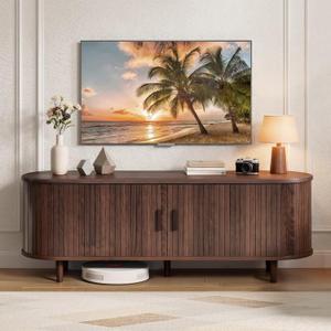 MXV 58" Mid-Century Modern TV Stand with Sliding Doors, TV Consoles with Power Outlet, Fluted Entertainment Center with Adjustable Shelves for Living Room