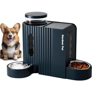 Gardner Pet Automatic Gravity Food Feeder and Water Dispenser, 1.8 Gallons*2 Stainless Steel Two-in-One Set Large Capacity Dispenser for Pets Dogs, Puppies, Kittens (Dark Blue)