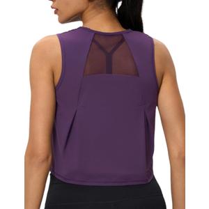 Crop Workout Tops for Women Tank Athletic Running Shirts Mesh Yoga Tops Gym Sleeveless Clothes Purple S