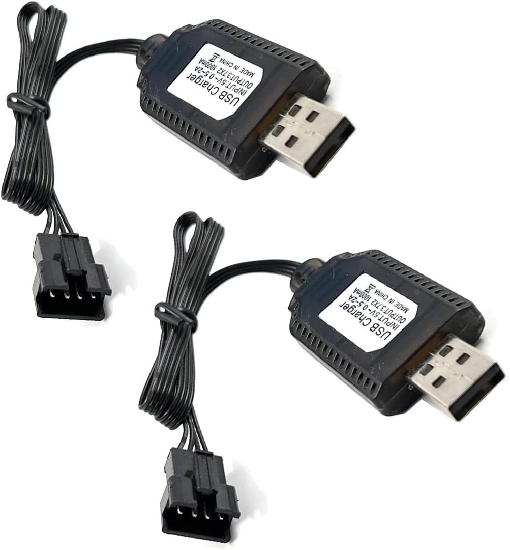 FainWan 2Pack 7.4V / 2 x 3.7V 400mA USB Charger Cable with SM-4P 4 pin Plug Compatible with Old Version UDI001 UDI008 UDI009 and HJ808 RC Boat Battery UDI001 USB 2
