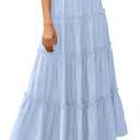 PRETTYGARDEN Boho Maxi Skirts for Women Trendy Summer 2026 Spring Long Flowy A Line Tiered Skirt Beach Vacation Clothes Dress (Blue, L)