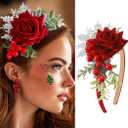 Unicra Christmas Headbands Berries Flower Xmas Headband Red Holiday Hair Accessories for Women
