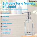 Clear Glass Dish Soap Dispenser Cylindrical, Refillable 11oz Hand Soap Lotion Dispenser with Brushed Nickel Stainless Steel Pump Bathroom Kitchen Countertop