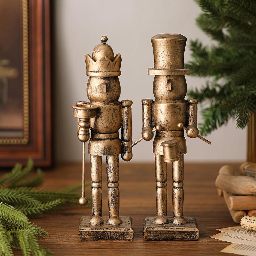 Mimorou 2 Pcs Nutcracker Candlestick Holder 10 Inch Christmas Candle Holder Vintage Nutcracker Soldier Decorations Retro Candlestick for Christmas Tabletop Centerpiece