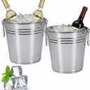 2 Pack Ice Buckets with Handles, WineBucket Chiller for Parties, Beverage Tub, Ice Tub for Cocktail Bar, Great for Indoor and Outdoor Use, Stainless Steel, 3L, Silver