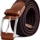 Men's Belt Elastic Braided Belt Casual Solid Color Stretch Woven Belt for Men (Dark Brown)